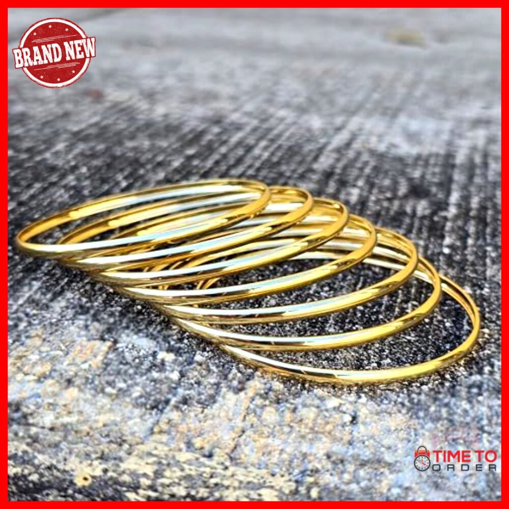 Gold Toned Bangle Set Stackable Slip On Bracelets… - image 3
